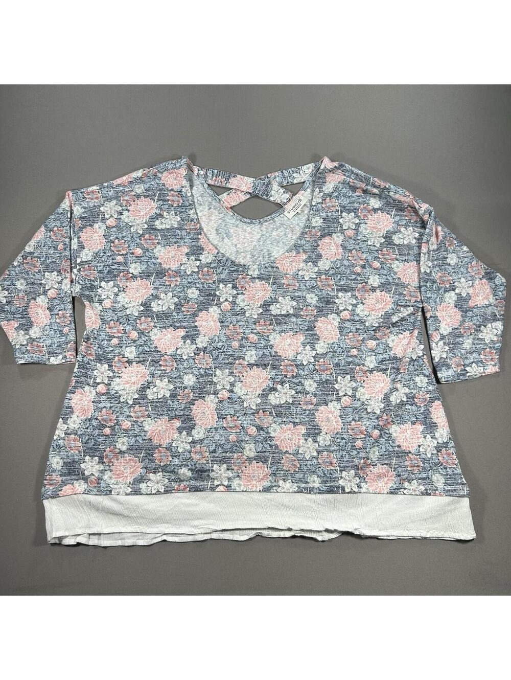Studio B by Bobeau Women's Plus Sz 2X Top Blouse Sleeveless Gray Floral Career